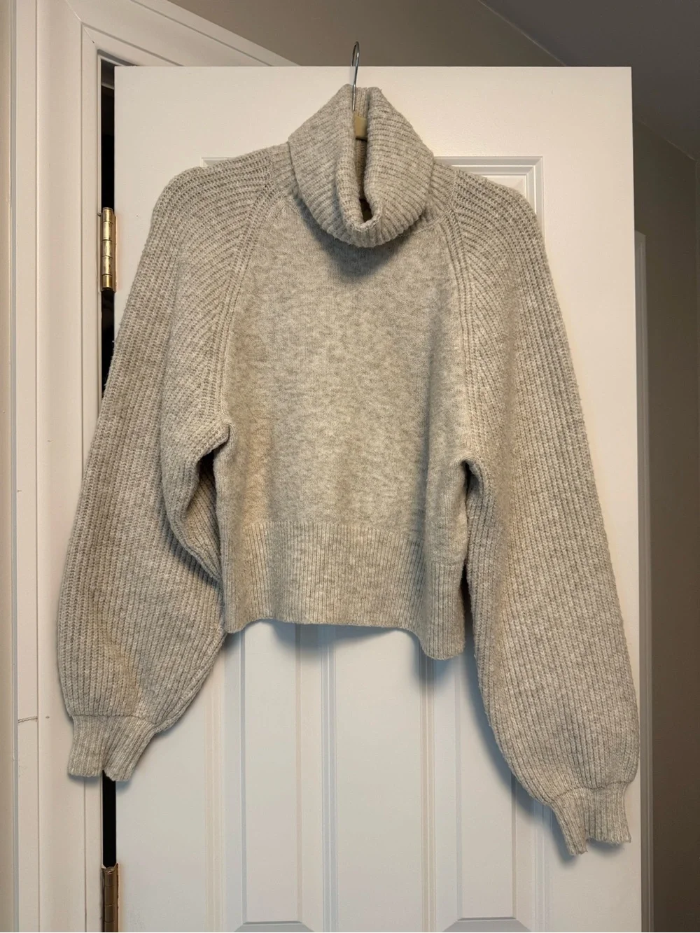 Topshop Light Gray Cropped Turtleneck Sweater